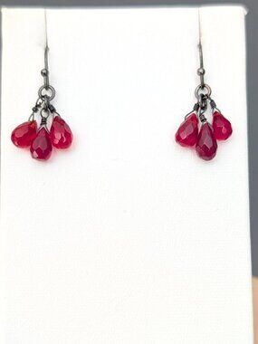 Small red faceted glass drop earrings